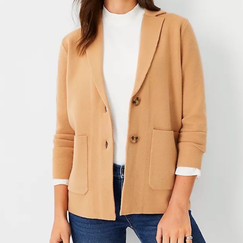 Ann Taylor Sweater Knit Stretch Blazer Dominican Sand Size Large